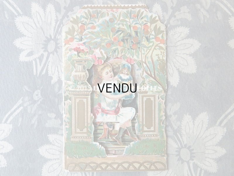画像3: アンティーク 立体クロモ お人形遊びと読書する子供達 - AU BON MARCHE -