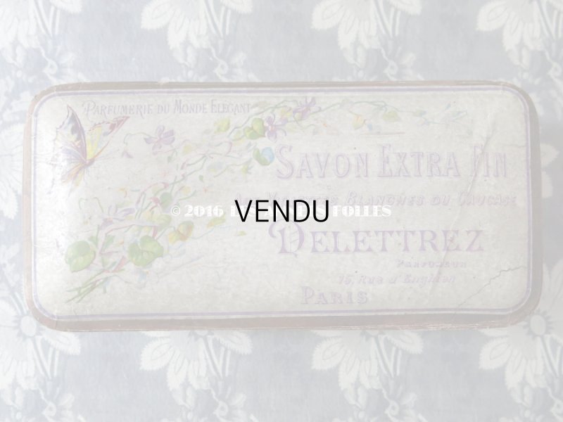 画像3: 1900年代 アンティーク ソープボックス 菫＆蝶々 SAVONS EXTRA FINS AUX VIOLETTES BLANCHES DU CAUCASE - DELETTREZ PARIS -