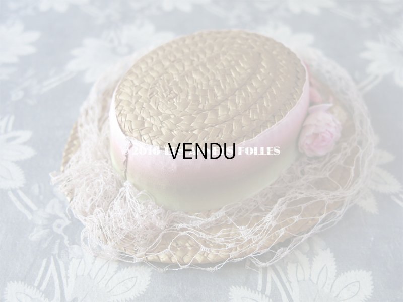 画像5: アンティーク ドール用 ストローハット ピンクの薔薇のコサージュ