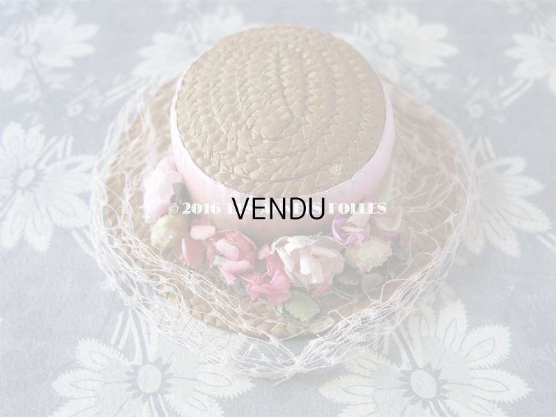 画像3: アンティーク ドール用 ストローハット ピンクの薔薇のコサージュ