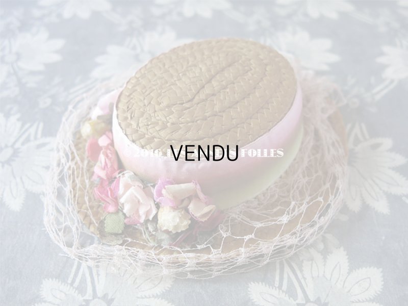 画像4: アンティーク ドール用 ストローハット ピンクの薔薇のコサージュ