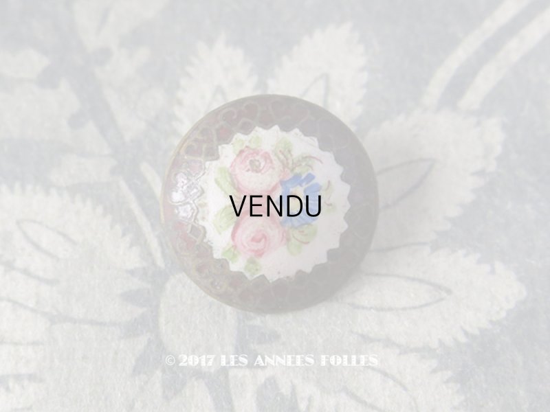 画像1: アンティーク エナメル ボタン  薔薇 ハンドペイント  19mm