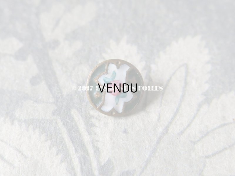 画像4: アンティーク 極小 ドール用 エナメル ボタン 5ピースのセット 薔薇 ハンドペイント グリーン & ゴールド 9mm