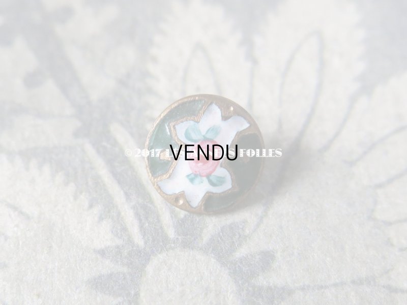 画像7: アンティーク 極小 ドール用 エナメル ボタン 5ピースのセット 薔薇 ハンドペイント グリーン & ゴールド 9mm