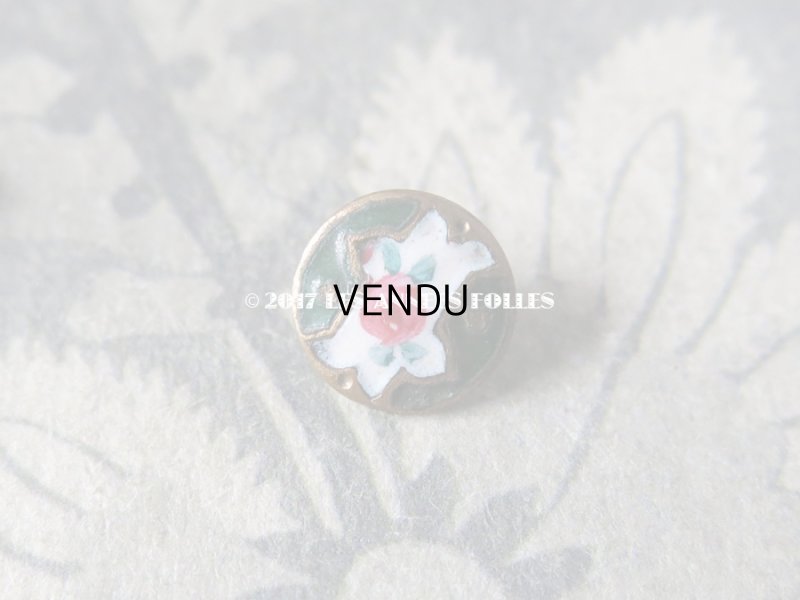 画像5: アンティーク 極小 ドール用 エナメル ボタン 5ピースのセット 薔薇 ハンドペイント グリーン & ゴールド 9mm