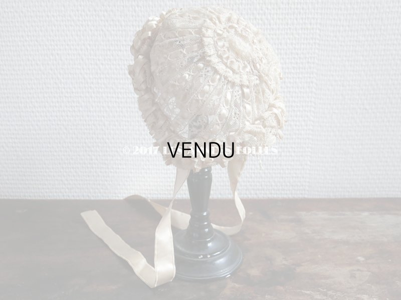 画像4: アンティーク ドール用 シルクリボンとレースのボネ