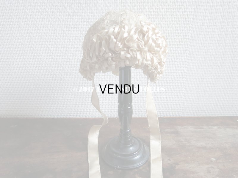 画像3: アンティーク ドール用 シルクリボンとレースのボネ