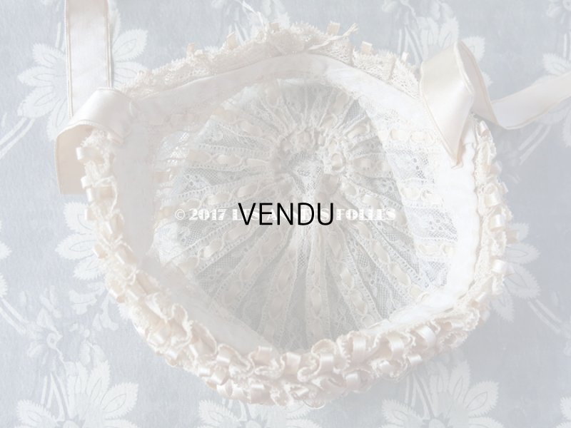 画像11: アンティーク ドール用 シルクリボンとレースのボネ