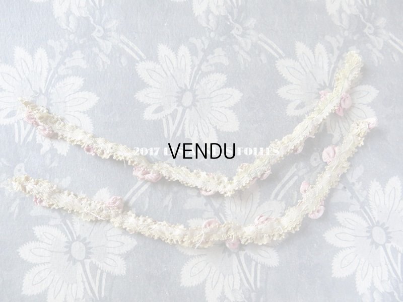 画像6: 1900年代 アンティーク シルク製 淡いピンク色の薔薇 ロココトリム 0.44m ロココリボン
