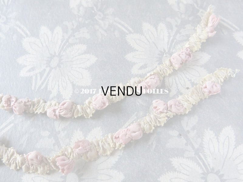 画像4: 1900年代 アンティーク シルク製 淡いピンク色の薔薇 ロココトリム 0.44m ロココリボン