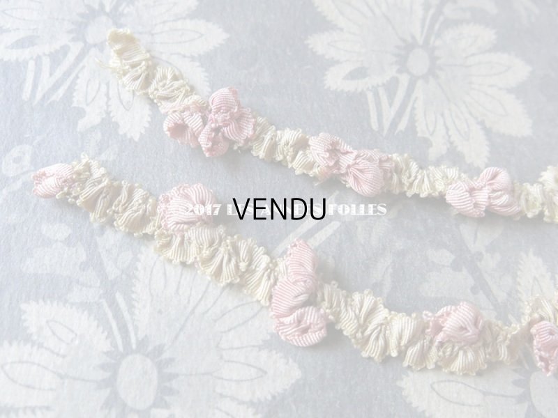 画像3: 1900年代 アンティーク シルク製 淡いピンク色の薔薇 ロココトリム 0.44m ロココリボン