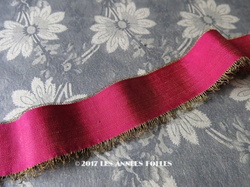 画像1: 1920年代 アンティーク  シルク製 グログランリボン 金糸の縁取り 4cm幅 