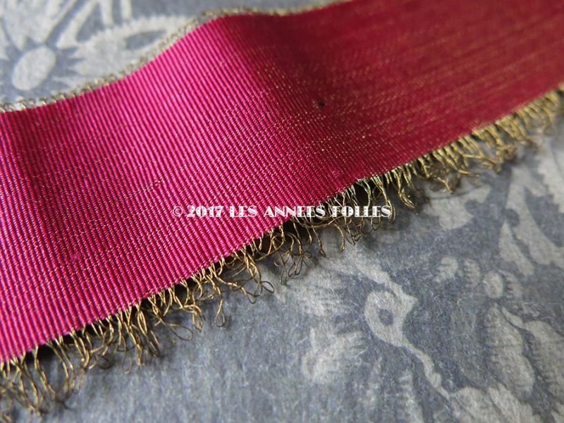 画像4: 1920年代 アンティーク  シルク製 グログランリボン 金糸の縁取り 4cm幅 