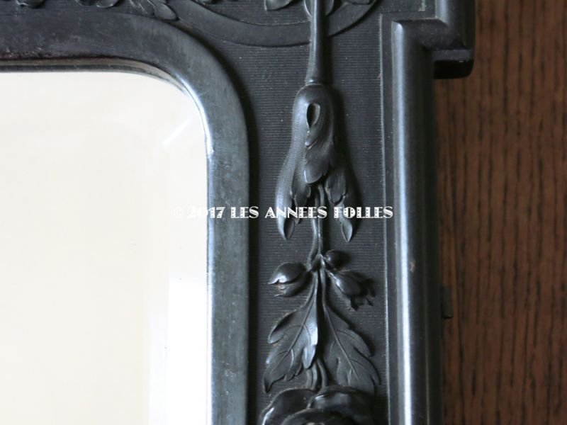 画像9: ＊蚤の市＊19世紀 アンティーク ナポレオン3世 大きな木製 ミラー 薔薇とリボンのガーランド 34.8×42cm