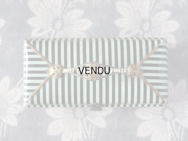 画像4: 19世紀 アンティーク ナポレオン3世時代 お菓子箱 木箱 ドラジェ & チョコレート 黒＆ミントグリーンのストライプ