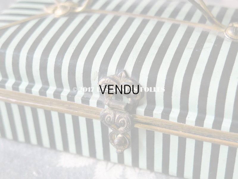 画像10: 19世紀 アンティーク ナポレオン3世時代 お菓子箱 木箱 ドラジェ & チョコレート 黒＆ミントグリーンのストライプ