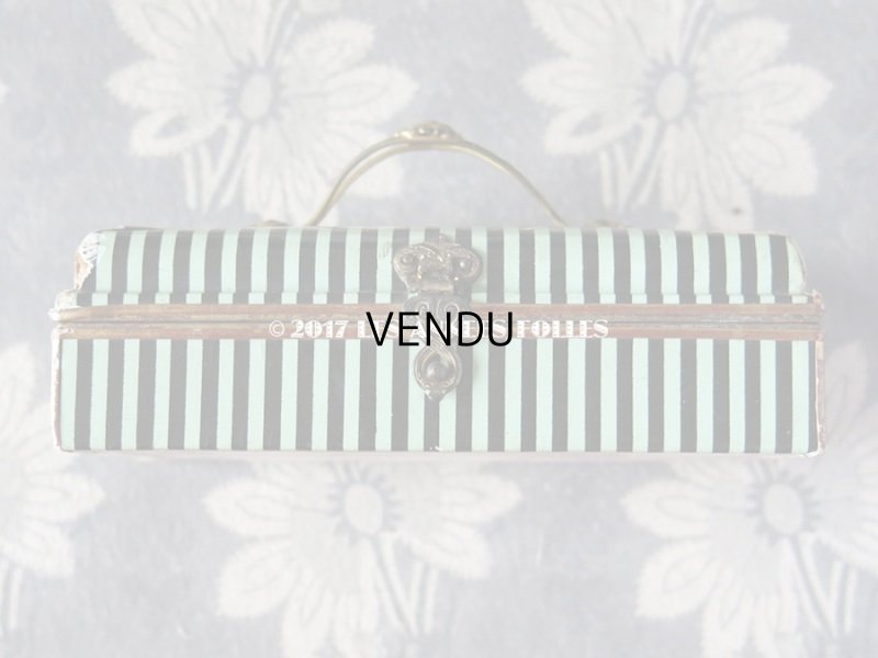 画像6: 19世紀 アンティーク ナポレオン3世時代 お菓子箱 木箱 ドラジェ & チョコレート 黒＆ミントグリーンのストライプ