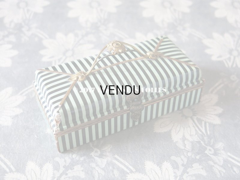 画像3: 19世紀 アンティーク ナポレオン3世時代 お菓子箱 木箱 ドラジェ & チョコレート 黒＆ミントグリーンのストライプ