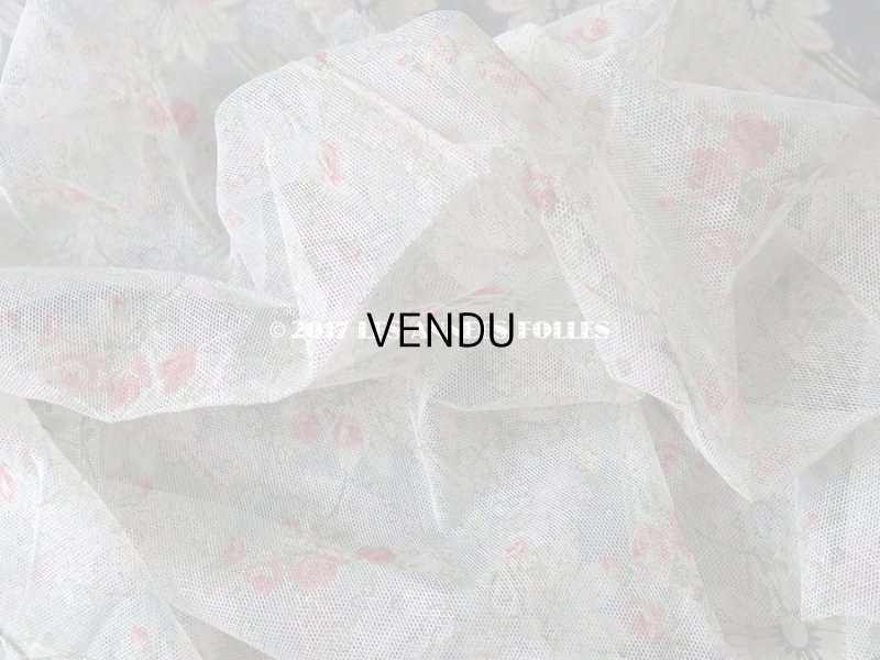 画像6: 1920年代 アンティーク  チュール地 ピンクの薔薇のプリント ファブリック 74×43cm