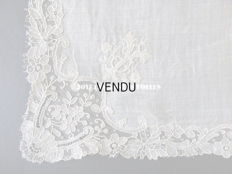 画像8: 19世紀末 アンティーク 結婚式のハンカチ ポワンドガーズのレース モノグラム 【Y.J】  『ポワン・ド・ガーズ』
