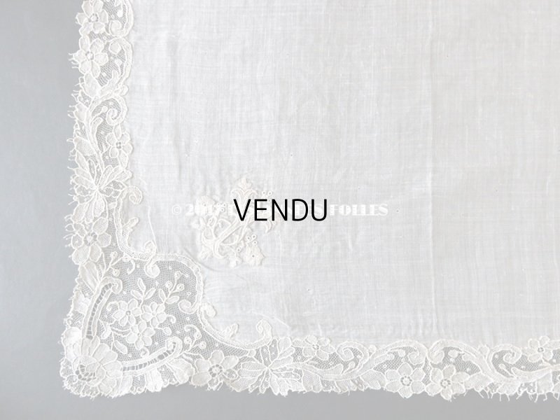 画像5: 19世紀末 アンティーク 結婚式のハンカチ ポワンドガーズのレース モノグラム 【Y.J】  『ポワン・ド・ガーズ』