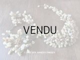 19世紀 アンティーク 吹き硝子製 ワックスフラワーのヘッドリース & ブローチ2点 ウェディング 結婚式 ティアラ