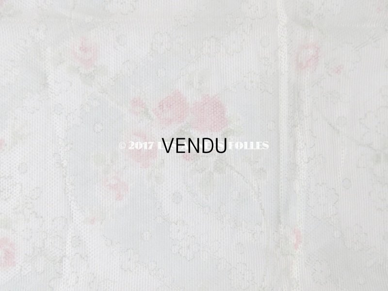 画像5: 1920年代 アンティーク  チュール地 ピンクの薔薇のプリント ファブリック 74×43cm