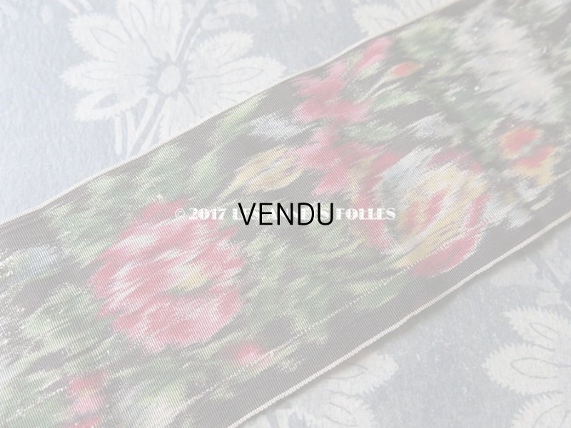 画像3: 19世紀 アンティーク シルク製  グログランリボン ぼかし織り 薔薇模様 0.45 & 0.43m