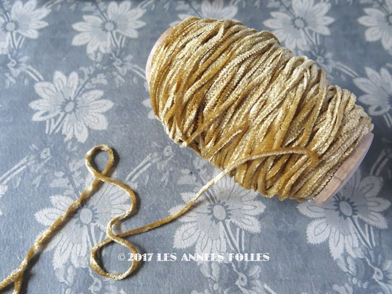 画像1: 1920年代 アンティーク  刺繍用 シルクベルベットの紐  シルク製シェニール糸　キャメル 20m　シュニーユ糸