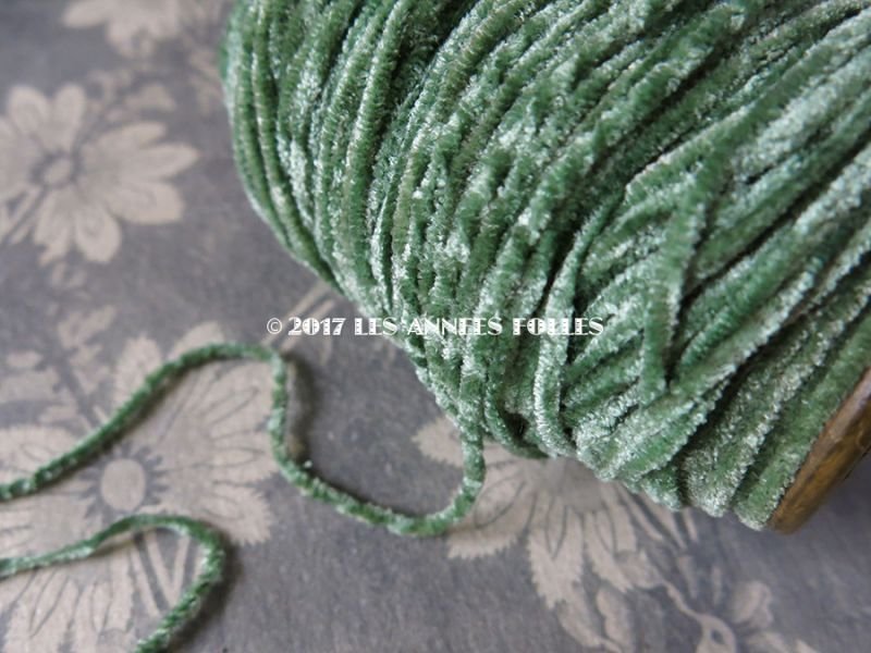 画像2: 1920年代 アンティーク  刺繍用 シルクベルベットの紐  シルク製シェニール グリーン 20m シュニーユ糸