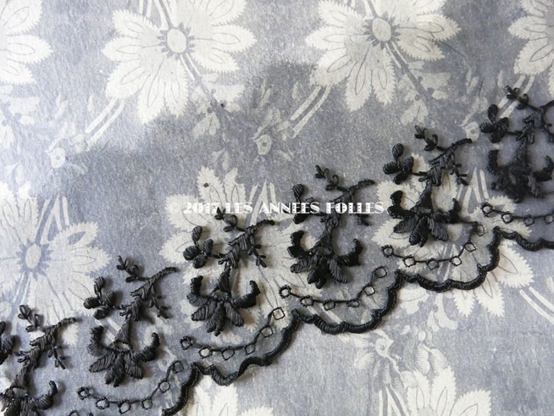 画像2: 19世紀 アンティーク シルク製オーガンジーのレース 花模様 黒
