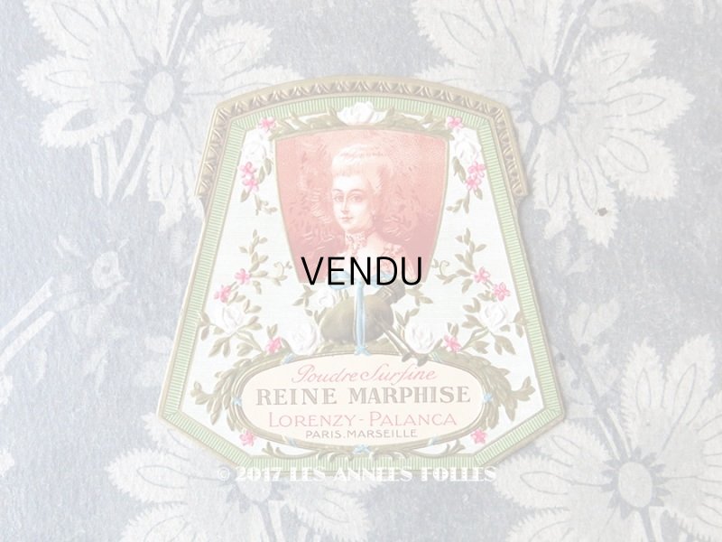 画像1: アンティーク パウダーボックスのラベル REINE MARPHISE POUDRE PARFUMEE - LORENZY-PALANCA PARIS -