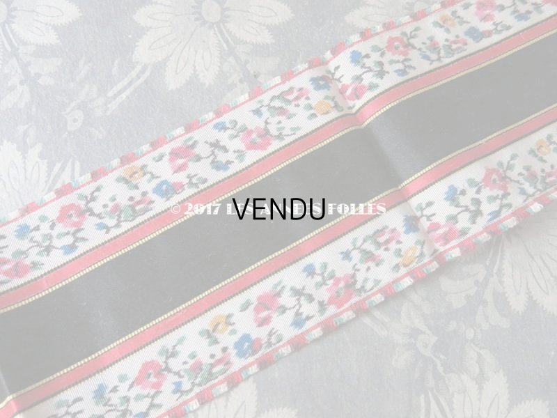 画像2: 19世紀 アンティーク シルク製  ジャガード織 リボン 花模様 1m