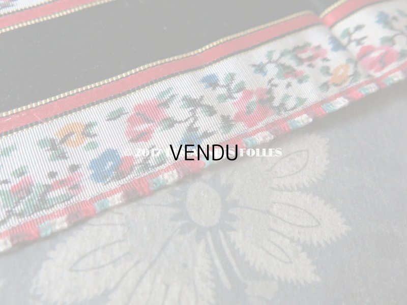 画像5: 19世紀 アンティーク シルク製  ジャガード織 リボン 花模様 1m