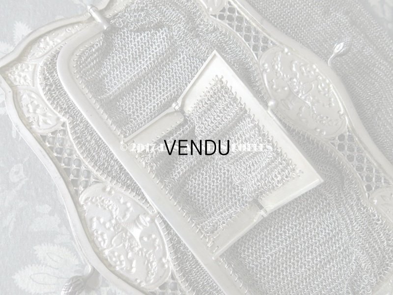 画像7: 1900年代 アンティーク シルバー製 メタルメッシュのバッグ 花かご&薔薇とリボンのガーランド  コインケース付