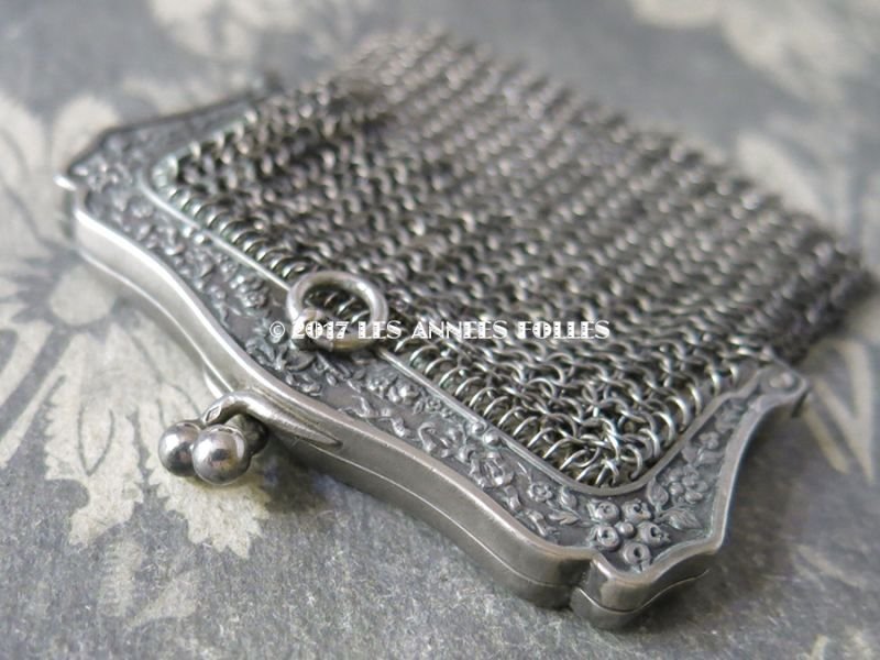 画像4: 1900年代 アンティーク シルバー製 メタルメッシュ コインケース 内ポケット付 花かご&薔薇とリボンのガーランド