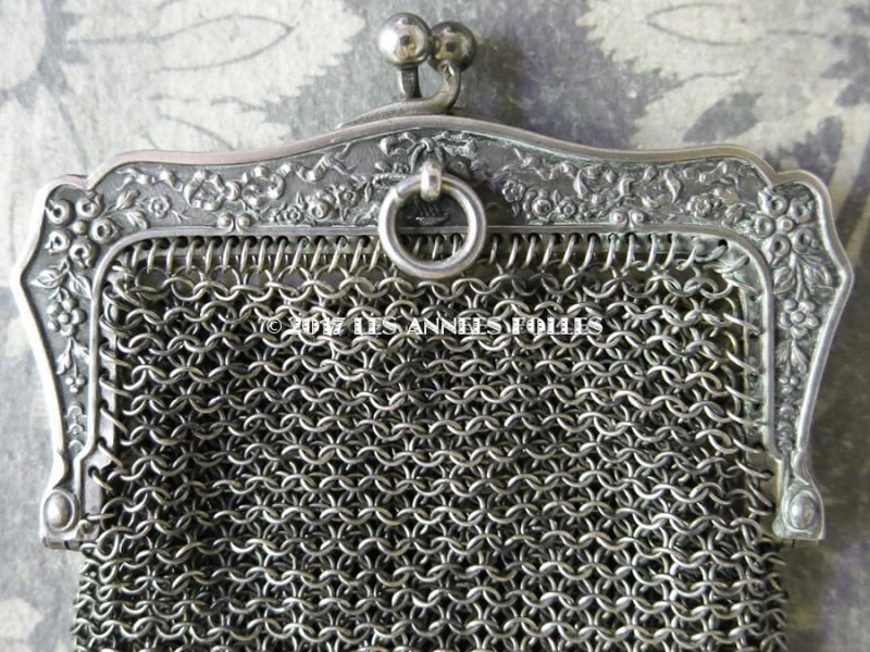 画像7: 1900年代 アンティーク シルバー製 メタルメッシュ コインケース 内ポケット付 花かご&薔薇とリボンのガーランド