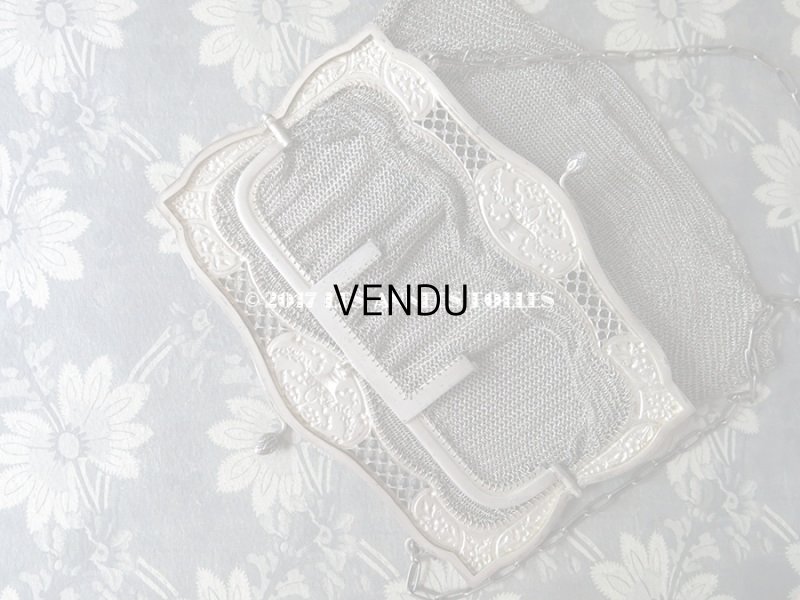 画像5: 1900年代 アンティーク シルバー製 メタルメッシュのバッグ 花かご&薔薇とリボンのガーランド  コインケース付