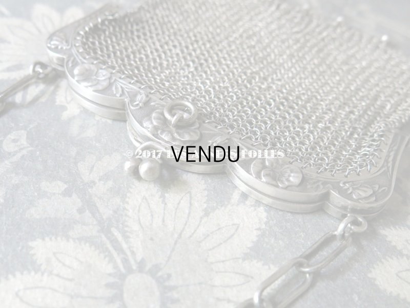 画像5: 1900年代 アンティーク シルバー製 パンジー柄 メタルメッシュの小さなバッグ