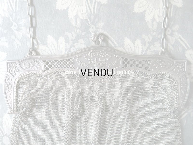 画像8: 1900年代 アンティーク シルバー製 メタルメッシュのバッグ 花かご&薔薇とリボンのガーランド  コインケース付