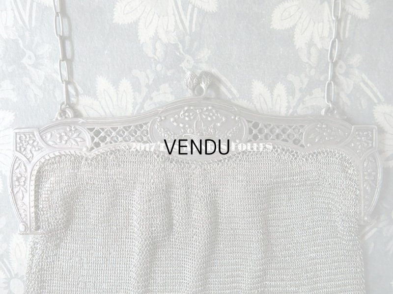 画像9: 1900年代 アンティーク シルバー製 メタルメッシュのバッグ 花かご&薔薇とリボンのガーランド  コインケース付