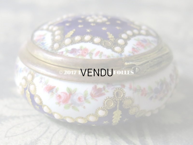 画像11: 19世紀 アンティーク  パールの飾り付 ピルケース 青紫のエナメル&花のガーランド