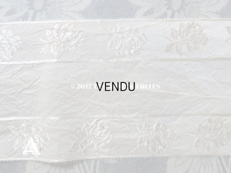 画像8: 19世紀末 アンティーク シルク製リボン 薔薇模様 オフホワイト