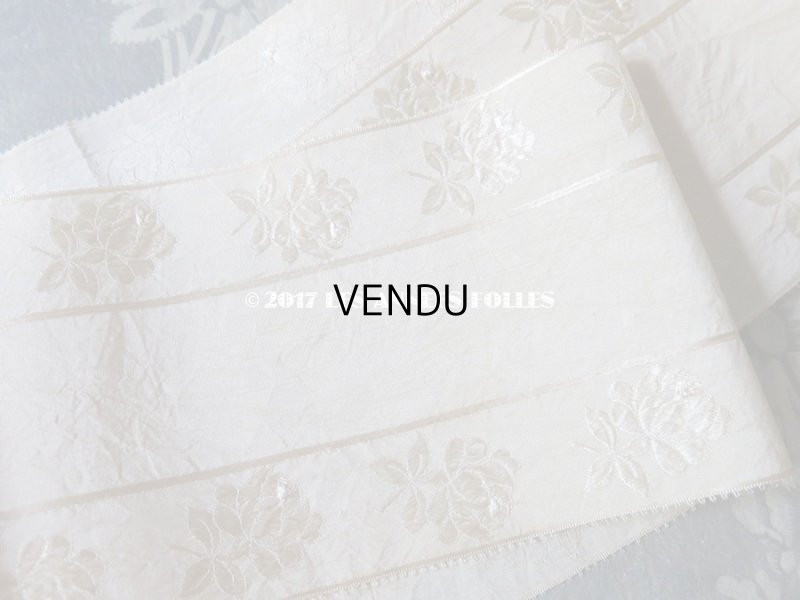 画像4: 19世紀末 アンティーク シルク製リボン 薔薇模様 オフホワイト