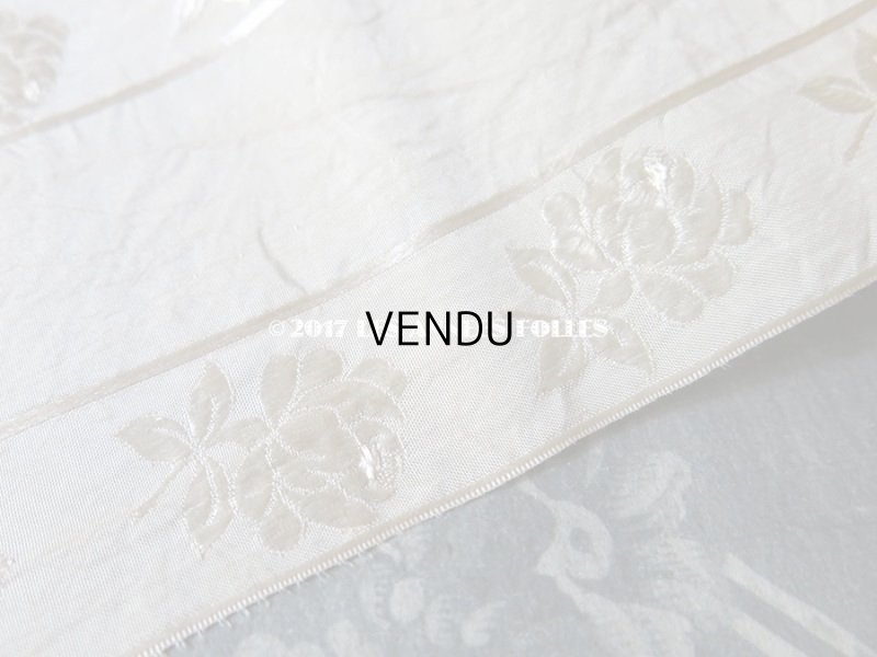 画像5: 19世紀末 アンティーク シルク製リボン 薔薇模様 オフホワイト