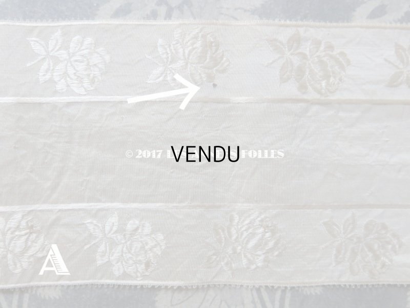 画像7: 19世紀末 アンティーク シルク製リボン 薔薇模様 オフホワイト