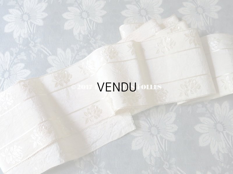 画像3: 19世紀末 アンティーク シルク製リボン 薔薇模様 オフホワイト