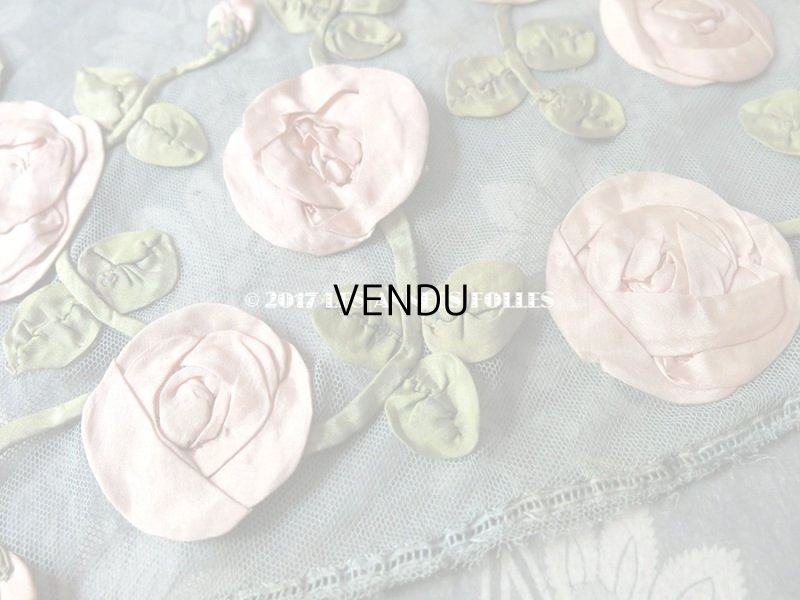 画像3: 19世紀末 アンティーク ドレス用 幅広 レース 薔薇のリボン刺繍  1.75m 幅17〜20cm
