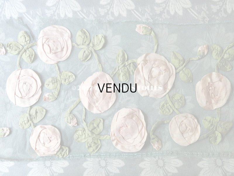 画像7: 19世紀末 アンティーク ドレス用 幅広 レース 薔薇のリボン刺繍  1.75m 幅17〜20cm