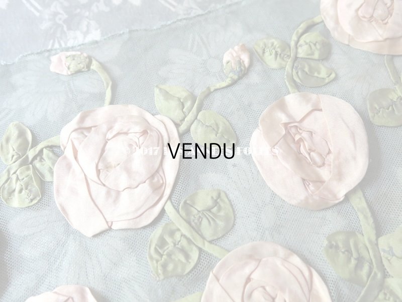 画像4: 19世紀末 アンティーク ドレス用 幅広 レース 薔薇のリボン刺繍  1.75m 幅17〜20cm